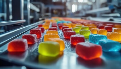 Obraz premium Colorful Gummy Candies on a Conveyor Belt
