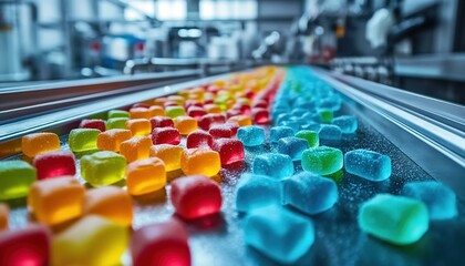 Fototapeta premium Colorful Gummy Candies on a Conveyor Belt