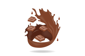 Chocolate Splash with Floating Pieces – Realistic Vector