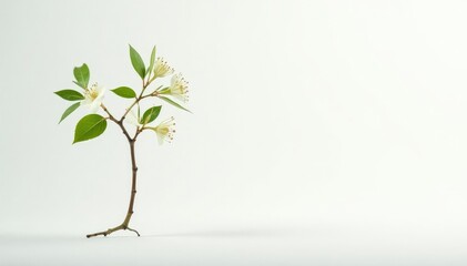 Single, delicate sapling against pure white backdrop , detail, tiny, backdrop