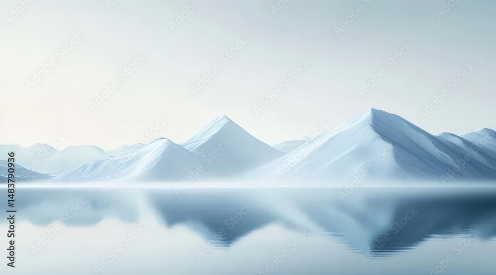 Poster 穏やかな水面に映る雪をかぶった山々の峰 冬の静けさを表現した高解像度風景 雪と氷のコントラストが美しい背景画像