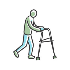person with walking frame icon, person with walking frame vector illustration-simple illustration of person with walking frame, perfect for person with walking frame logos and icons