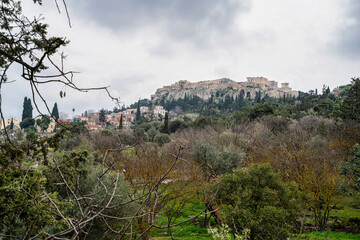 Acropolis Rising Behind Athens' Green Landscape