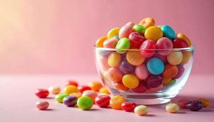 Assortment of colorful candies and sweets in a glass bowl , sweet confectionery, caramel, rainbow candy