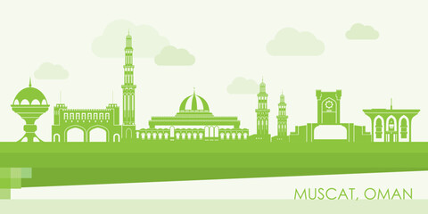 Green Skyline panorama of city of Muscat, Oman - vector illustration
