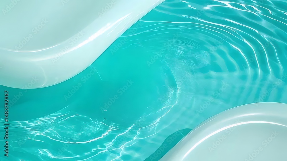 Poster ターコイズ色の水のプール表面の背景の抽象的なテクスチャパターンが反射する穏やかな夏の光の中で輝く