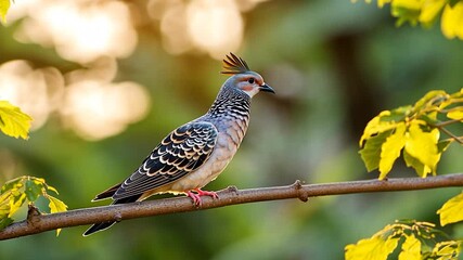 Crested pigeon perched on branch in natural sunlight bird photography wildlife