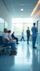 Generative AI image of a blurred hospital waiting room with seated patients
