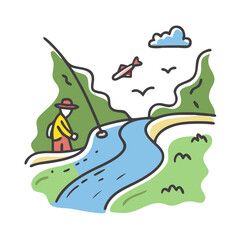 river with fisherman icon, river with fisherman vector illustration-simple illustration of river with fisherman, perfect for river with fisherman logos and icons