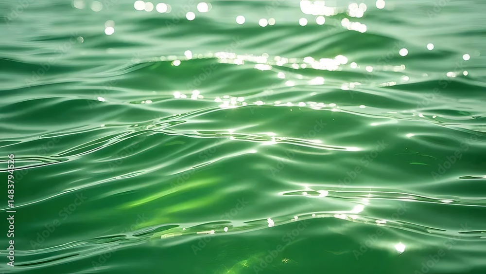 Aufkleber 緑の水面と太陽光が作り出す穏やかな波の背景テクスチャ抽象的な自然の美しさの描写