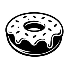 Black and White Donut with Sprinkles Clipart Icon