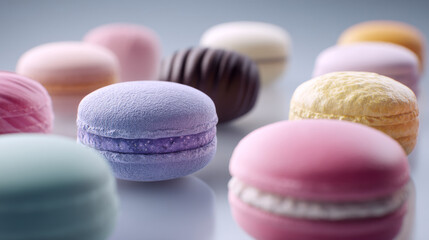 Obraz premium Colorful assortment of macarons displaying various flavors and textures.