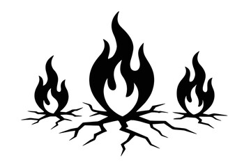 Black Graphic Fire From Cracked Earth. Graphic Element Vector Icon Representing Heat, Dryness, or Ground Fire.