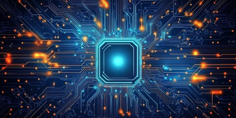 Central Processing Unit with Circuit Board and Illuminated Connections