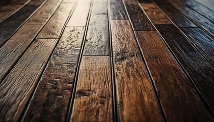 Dark Stained Wooden Planks with Visible Grain and Knots