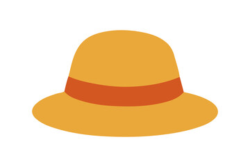 Flat vector illustration of a yellow wide-brimmed sun hat with an orange band, isolated.
