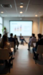 Fototapeta premium Generative AI Blurred view of a business conference presentation