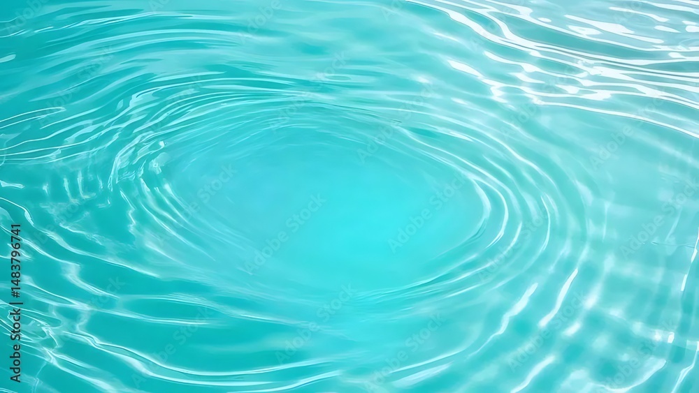 Poster ターコイズブルーの水の表面の抽象的な背景 水の波紋と表面の反射が美しいパターンを描き出す