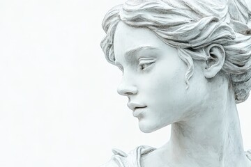 Serene white marble statue of a woman's profile. Elegant, classical style. Perfect for design, decor, and artistic projects. Ideal for websites, social media, and publications.