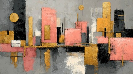 Fototapeta premium Abstract Cityscape with Geometric Shapes and Vibrant Colors in Modern Art Style