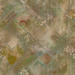 "Seamless allover pattern of watercolor roses and leaves in soft pastel shades, perfect for fabric and wallpaper design."
