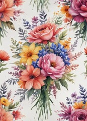 Expressive watercolor floral bouquet, lively colors ,  intense,  texture,  painting