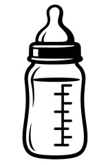 Black Graphic Baby Bottle. Graphic Element Vector Icon Representing Infant Feeding or Baby Care.