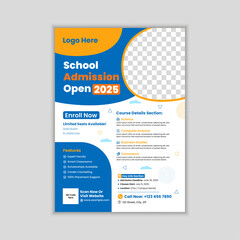 Creative and modern school education admission colorful flyer design template for marketing, admission poster, Flyer brochure cover template for Kids back to school education admission layout design. 
