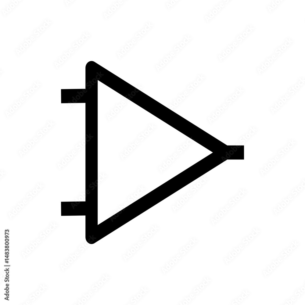 Poster schematic symbol representing a non inverting buffer with triangle and lines in black on a white bac