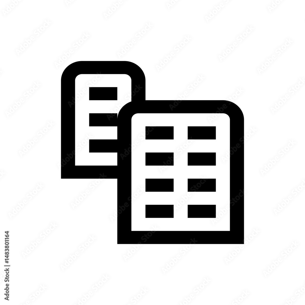 Poster two black document icons with rounded corners and horizontal lines representing text on a white back