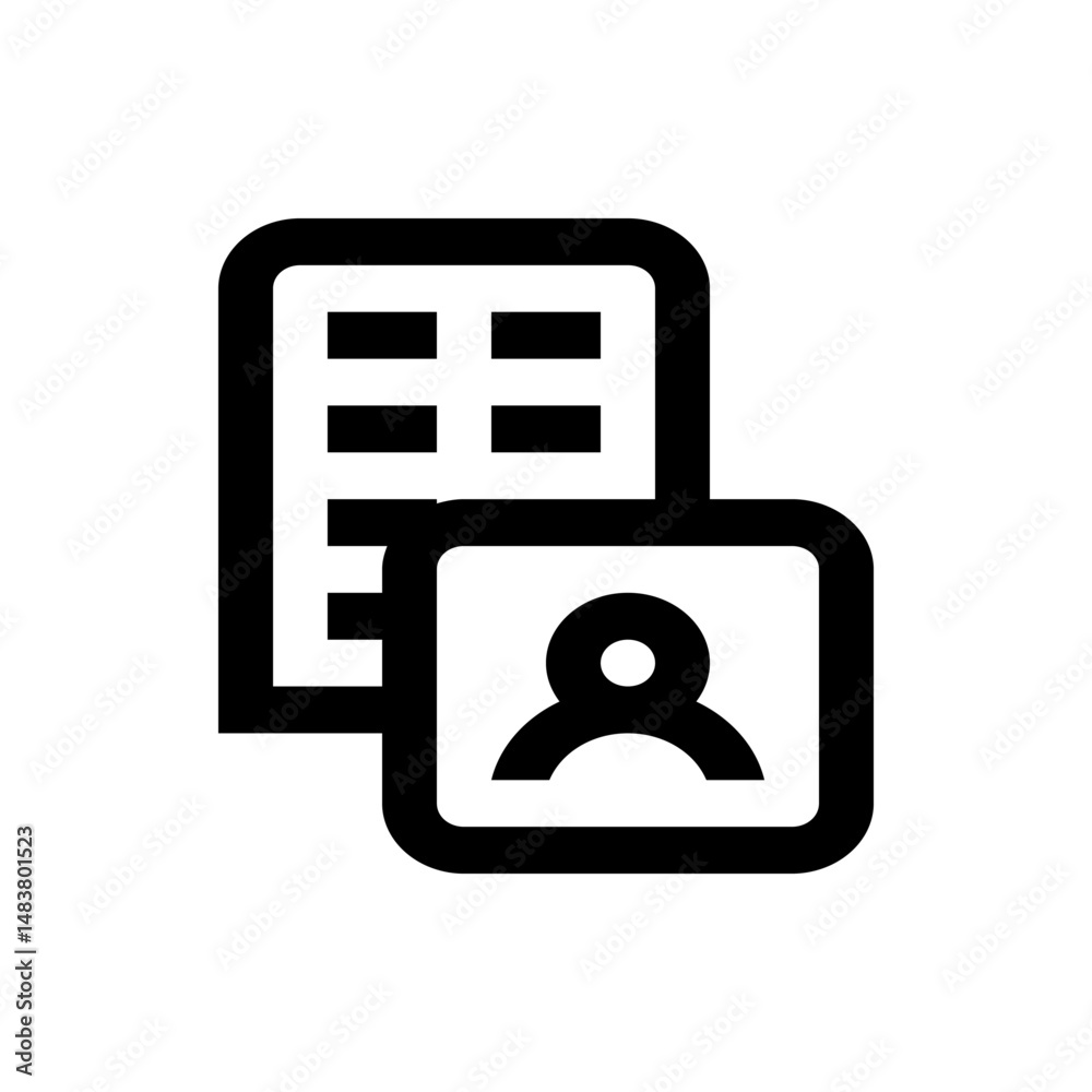 Poster black outlined building icon with multiple windows and a user icon on a white background design view