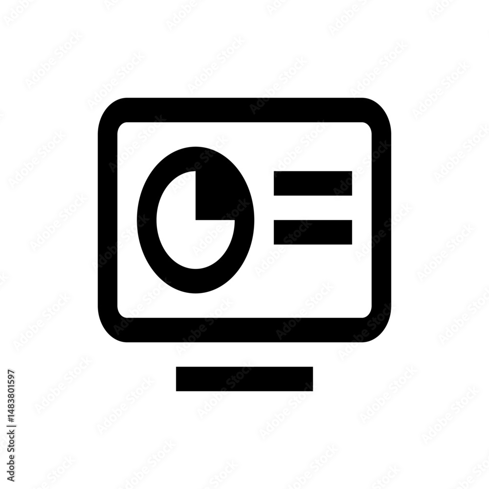 Poster illustration of a computer screen displaying a pie chart and horizontal bars for data representation