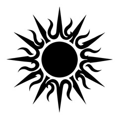 Black Graphic Tribal Sun. Graphic Element Vector Icon Representing Stylized Sun, Energy, or Design.