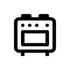 Illustration of a black and white kitchen oven appliance with three dots and a rectangular window design