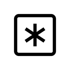 Illustration of a rounded square containing a black asterisk symbol centered within the square shape design