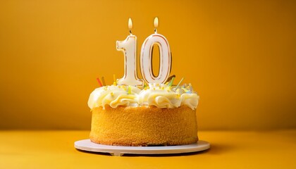 ten candle cake minimalist design yellow backdrop