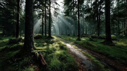 Obraz premium Forest path sunlight