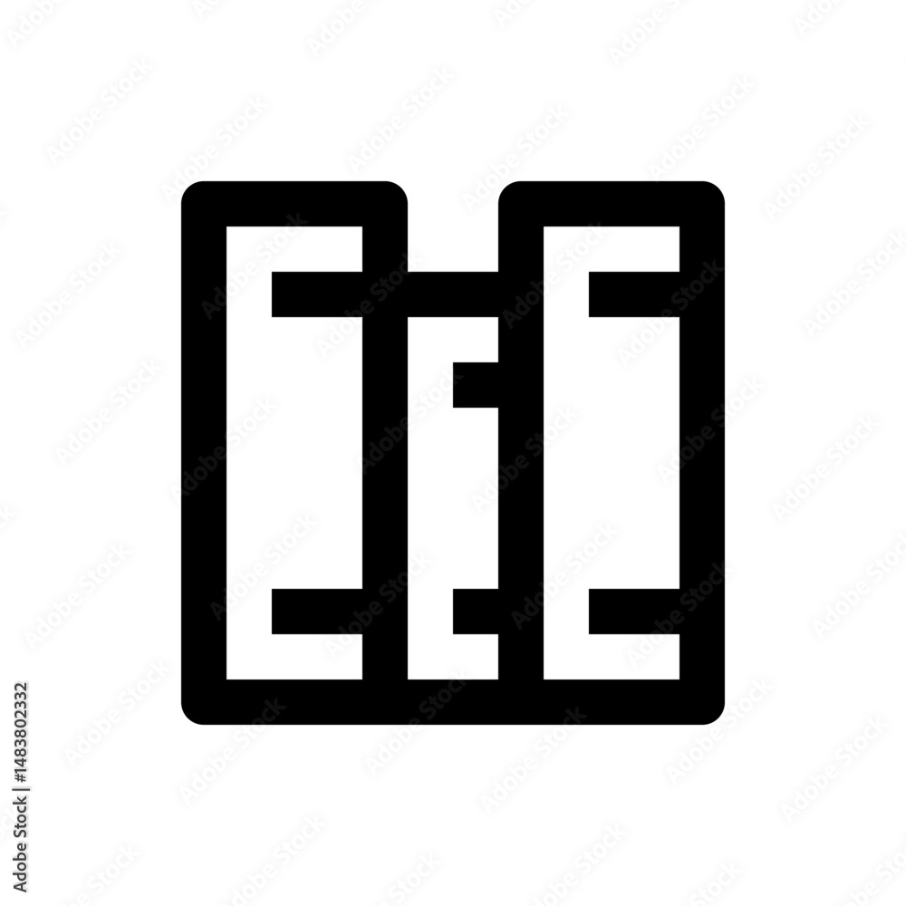 Poster abstract representation of three vertical rectangles interconnected by horizontal lines in a square 