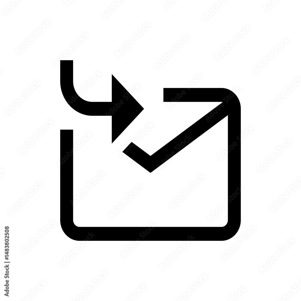 Poster black outline of a square box with a curved arrow pointing to the right and a checkmark inside it