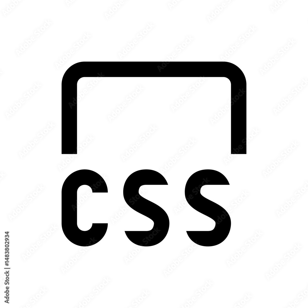 Poster illustration of a bracket shape above the letters css in black on a white background creating a simp