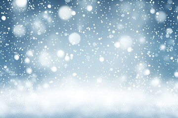 Fototapeta premium Winter snowfall background. Soft, falling snow on a blurred, twilight sky. Delicate snowflakes and light bokeh effects