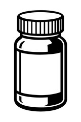 Black Graphic Pill Medicine Bottle. Graphic Element Vector Icon Representing Pharmaceutical Container or Health.
