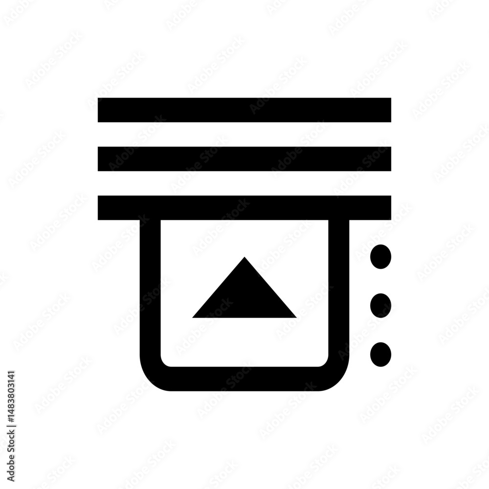 Poster black icon showing three horizontal lines above a square with an upward triangle and three dots on r