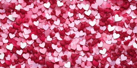 Fototapeta premium Elegant pink background with scattered hearts of different sizes and ample copyspace perfect for Valentines Day romantic designs and love themed projects
