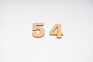 Number fifty-four on paper on white background