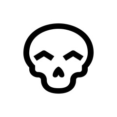 Stylized skull with angled eyebrows and heart shaped nose in black and white minimalist illustration style
