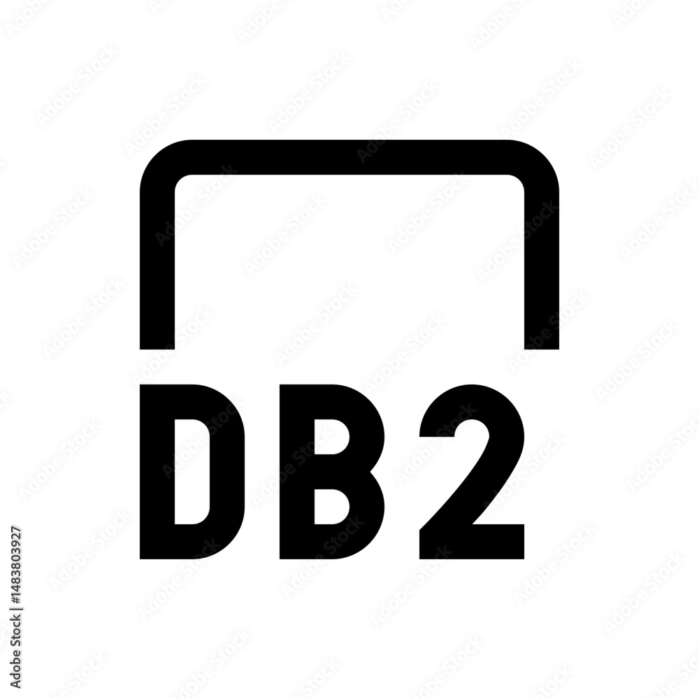 Poster illustration of a db2 logo with a rounded rectangle shape above the letters and number design icon