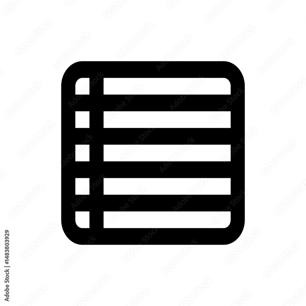 Poster a simple rounded rectangle containing horizontal lines and vertical indicators on the left side icon