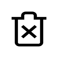 Illustration of a black trash can with an x inside indicating deletion or removal of content shown here