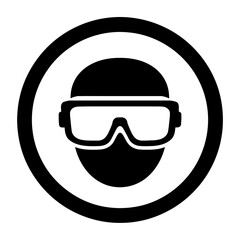 Black Silhouette Safety Goggles. Graphic Element Vector Icon Representing Eye Protection or Hazard.